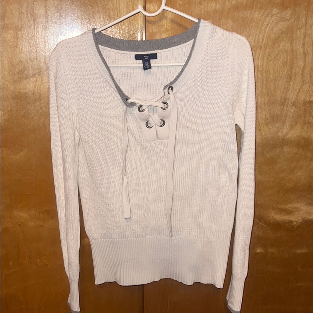 Women's white Sweater with Gray Accents